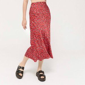 Urban Outfitters red satin cheetah print skirt